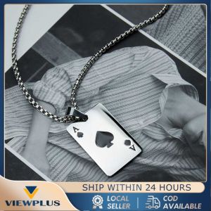 Kalung Playing Card Spades A Love Pendant Chain / Kalung Rantai + Liontin Plat Waru Putih Hitam Untuk Pria Wanita Unik Keren Fashionable