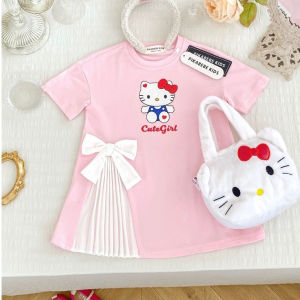 ชุดเด็กผู้หญิง ชุดเจ้าหญิง ชุดเดรสเจ้าหญิง ประดับโบว์ ลายการ์ตูนน่ารัก แฟชั่นฤดูร้อน สําหรับเด็กผู้หญิง