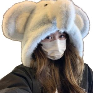 LUMIYA Windproof Winter Balaclava Hat Plush Cold-proof Beanies Cap Funny Thickened Fluffy Elephant Pullover Hat for Women