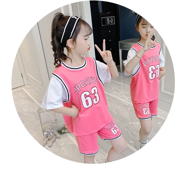 Summer Girls' Sports Suit Baby Short Sleeve Top + Shorts 2pcs
