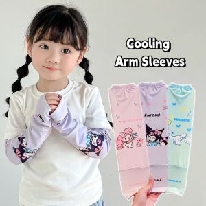 QOY7719 1Pair คุโรมิ เมโลดี้ ปลอกแขนผ้าไหมน้ำแข็ง ระบายความร้อน กลางแจ้ง ผ้าคลุมแขนเด็ก การ์ตูน บาง แขนกันแดดป้องกันรังสียูวี ชายหญิง