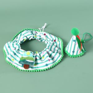MISSLADY Cotton Christmas Pet Striped Scarf Adjustable Cute Pet Christmas Hat Pet Grooming Accessories Washable Pet Collar Set Autumn Winter