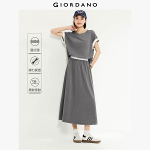 Giordano Women Fake 2-piece crewneck elastic waist dress Free Shipping 05464473