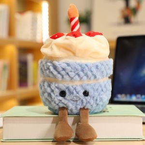 Cute Birthday Cake Plush Toy Throw Pillow Creative Cartoon  Cake Stuffed Doll Soft Decorative  Gifts