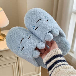 WY-XIXITIAO Ladies ins Comfortable Home Silent Floor Furry Slippers Autumn Winter Fun Cartoon Cozy Cotton Slippers