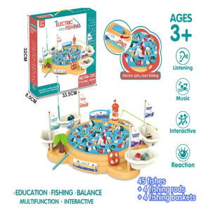 53pcs Magnetic Fishing Game Toys Rotating Board Game With Music Including Fishes And Fishing Poles