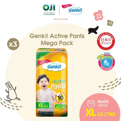 [3 PACKS] Genki! Mega Pants Diapers Baby - Size M (56s)/L (46s)/XL (40s)/XXL (34s x 3 Packs)