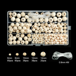 Natural Ball Wooden Wood Beads Stretch Line Box Bag Packaging for DIY Bracelet Necklace Earring Jewelry Making