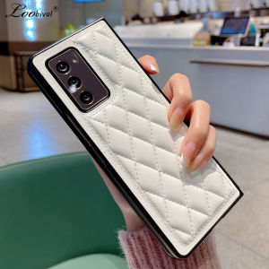 For Samsung Galaxy Z Fold 3 5G Luxury Leather Rhombus Case For Z Flip 3 ZFlip3 ZFold3 Pure Color Camera Protection Soft Cover