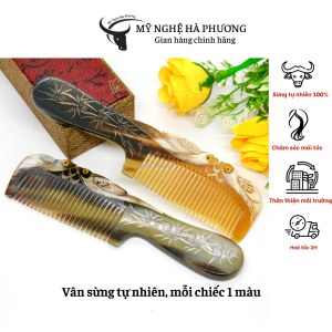 Lược sừng chạm chim Bồ câu đốt trúc quà tặng thủ công Mỹ nghệ Việt Nam