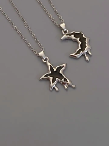 Best Friend Set of 2 Women Teens Girls Star and Moon Necklaces Friendship Fashion Accessory Daily Casual Use