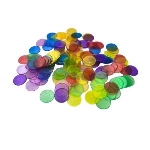 KMNITH 100Pcs Plastic Round Counting Chips Lightweight Colorful Montessori Bingo Chips Transparent Game Tokens Montessori Learning