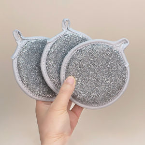 6/15ชิ้น ฟองน้ำล้างจานลวดเงินสองด้าน ฟองน้ำทำความสะอาดที่ดูดซับได้สูง แปรงทำความสะอาดคราบสนิมหม้อในครัว ฟองน้ำหนาขึ้น