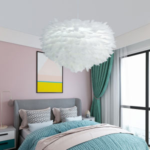 Nordic Style Feather Ceiling Lamp LED Pendant Feather Lamp Bedroom Decoration Lamp Showroom Fashion Simple Feather Ball Lighting Romantic Dreamlike Feather Drop Light