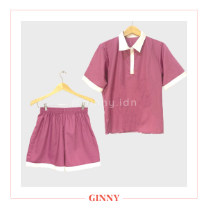 Nanao Set | Sporty Korean Woman Set | Setelan Gaya Korea Kaos Polo Lengan Pendek Celana Pendek Wanita | GINNY