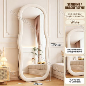 【24 Hours Shipped】 Full Body Mirror With Stand Tempered HD Glass Full-length Mirror Wall Mirror Floor Standing Mirror Bedroom Dressing Mirror Bathroom Shatterproof Irregular Full-length Mirror