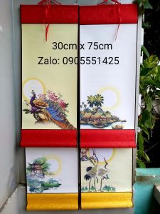 Bộ 4 biểu lụa viết thư pháp in tranh 4 mẫu kích thước 30cm x 75cm