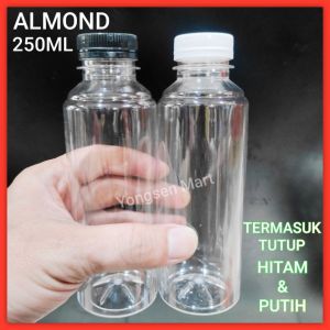 ( 50pcs ) Botol plastik Almond 250ml PET termasuk tutup putih dan hitam