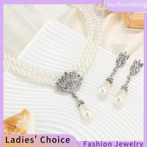 [Hot Sale Jewellery]liuchuanbing Elegant Simulated- Bridal Jewelry Sets Rhinestone Drop Necklace+Earrings Wedding Jewelry Gift