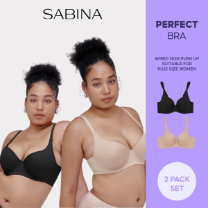 (2 pcs) SABINA Wired Non-Push Up Plus Size Bra | SBD23007BK+C3 Black Sand | Women