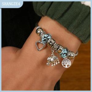 【SHANGZE4】 Cổ Elephant hình trái tim quyến rũ Vòng đeo tay cho phụ nữ có thể điều chỉnh hạt vòng đeo tay Bangle DIY quà tặng đồ trang sức