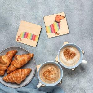 ANHEY 4pcs Wooden Dog Shaped Coaster Cute Creative Tea Cup Mats Home Decoration Cartoon Insulation Pad Tableware