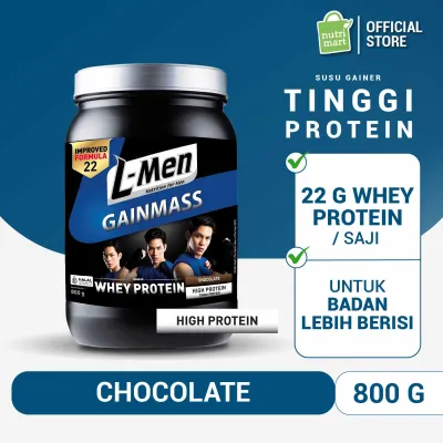 L-Men Gain Mass Chocolate 800g - 22g Whey Protein - 10 Serving - Dilengkapi BCAA & L-Carnitine