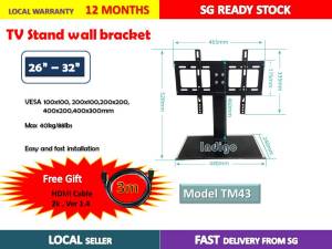 Tempered Glass Table Top Stand For TV size 37 " -55" Model TM64 (SG Ready Stock)