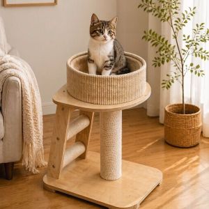Cat Posts Cat Tree House Cat Condo Climbing Sisal Pole Cat Bed Cat Playground Scratches w Stair Unassemble