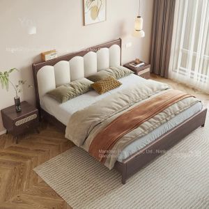 Nordic All Solid Wood Walnut Bed Frame Bed 2m Double Bed Modern Simple Main Bedroom 1.5m Key Soft Pack Wedding Bed