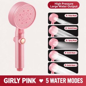 GROCERIY Water Saving Shower Booster Spray Head Easy Installation with Five Adjustable Modes Pressurized Shower Head New Designed Durable Water Heater Rain Shower Head Bathroom