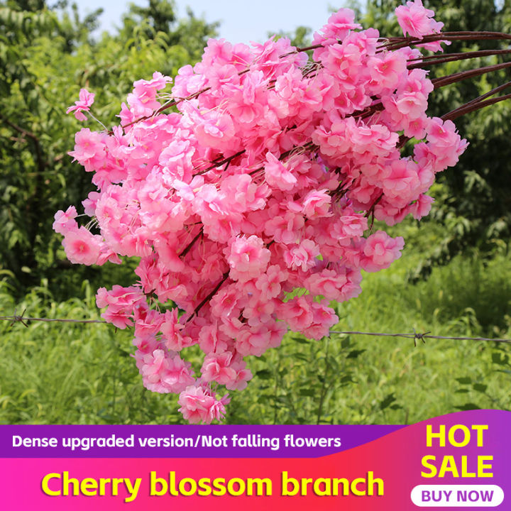 10 pieces of simulated cherry blossom branches with green leaves,fake ...