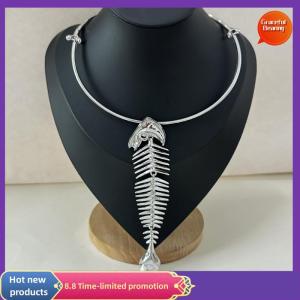 Graceful Novelty Design Alloy Big Fish Bone Pendant Choker Necklace For Women Fashion Exaggerated Necklace Jewelry Accessories Gift