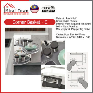 MIRAI Magic Corner Basket Kitchen Cabinet Storage Organiser Rack Chrome Stainless Steel Enhanced Series