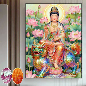New 5D DIY Diamond Painting Manjusri Bodhisattva Lotus Pond Manjusri Great Wisdom Buddha Statue full diamond Round Diamond Embroidery Home Decor