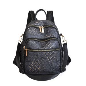 COLOO Pu Women Casual Backpack Top Handle Large Capacity Ethnic Style Shoulder Bag Vintage All-match Mini Travel Backpack Women