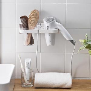 Bathroom Hair Dryer Rack/Holder Stick-On Wall Mount/Storage with Plastic Cup