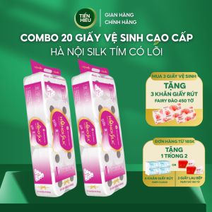 [Tết 2026] Combo Giấy Vệ Sinh Hà Nội Silk Xanh Lá/Tím 3 Lớp Không Lõi/Có Lõi Mềm Mịn Tan Nhanh Tặng 2 Bịch Giấy Ăn Rút Đào 450 Tờ