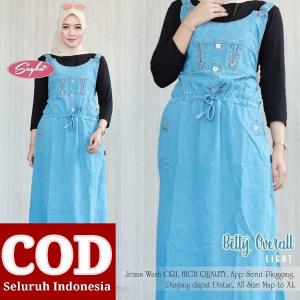 Bellie Denima Overall Wanita Ripped - Overall Dress Jeans Terbaru - Overall Rok Jeans Panjang Wanita - Jumpsuit Wanita Hijab - Rok Kodok Wanita