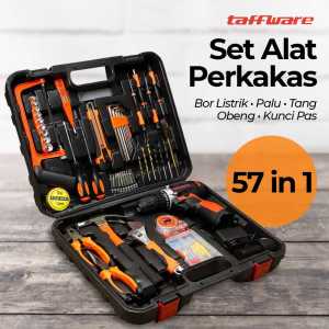 COD Set perkakas tukang lengkap / set perkakas rumah tangga bor listrik tang meteran kunci inggris gergaji mini kunci L tes pen full set 57 in 1 dengan box