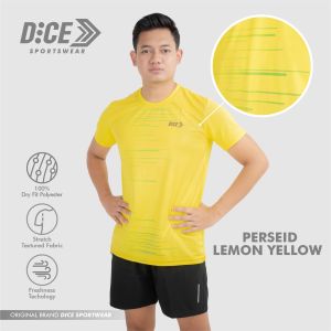 Kaos Jersey Running Bola Futsal Badminton Dice Perseid Lemon Yellow