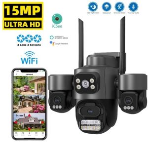 ICSEEกล้องวงจรปิด 3เลนส์ WIFi Cctv ความคมชัด4K มีไมค์มีลำโพง มีภาพสีตอนกลางคืน แจ้งเตือนผ่านแอป สามหน้าจอ WiFi Security