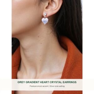 SINLISH Crystal Heart shape Earrings Grey Gradient with Premium Zircom Korean Trendy Jewelry for Women
