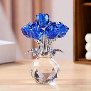 MAELIN Crystal Rose Sculpture Colorful Reflect Rose Bouquet Ornaments Creative Handmade Rose Flower Figurines Valentines Day