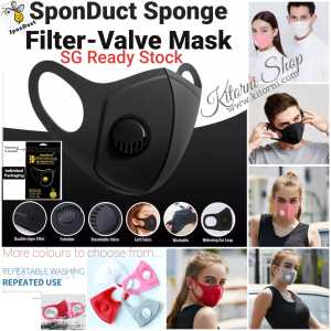 (SG READY STOCK) Original Sponduct Sponge Filter-Valve Mask Adult Mask Plain Mask Solid Mask Sponge Mask - Anti-fog Respirator Air Purifying Mouth washable Reusable Valve Mask Breathing Valve Facemask (P001)