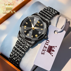 OLEVS jam tangan wanita dewasa terbaru 2024 anti air berlian kalender bercahaya dial jam tangan cewek elegan mewah stainless steel