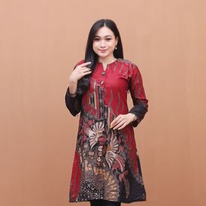 Tunik Kancing Depan - Baju Batik Wanita Modern - Atasan Tunik Batik Terbaru Mewah Jumbo 4XL 5XL 6XL