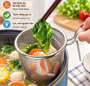 Rổ Lưới Inox 304 Vớt Thức Ăn Có Tay Cầm – Rổ Lọc Rau Củ Mì Bún Đồ Lẩu Đồ Chiên Đa Năng