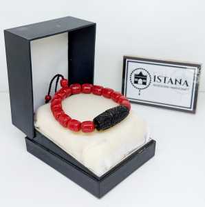 gelang red coral marjan kombinasi plat ukir terbaru