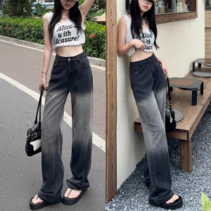 Black straight jeans womens high waist loose comfortable wide leg pants versatile casual long pants